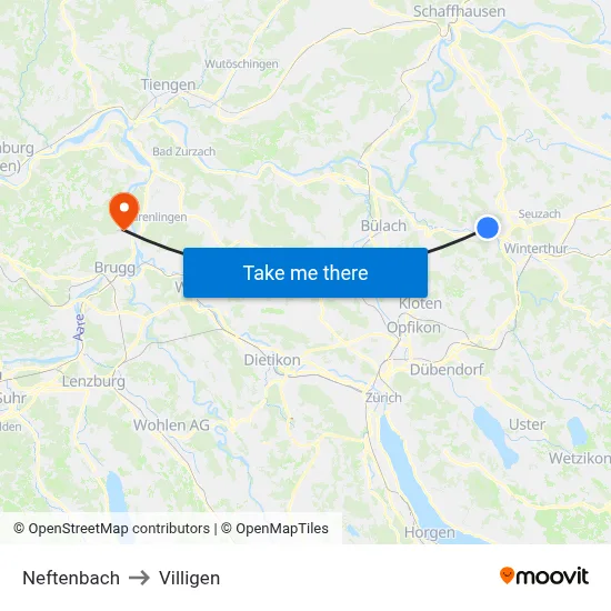Neftenbach to Villigen map
