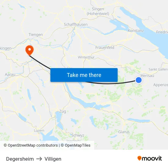 Degersheim to Villigen map