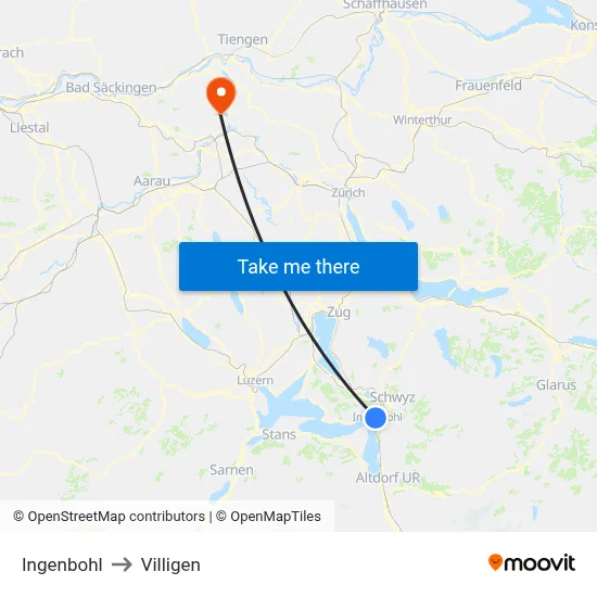 Ingenbohl to Villigen map