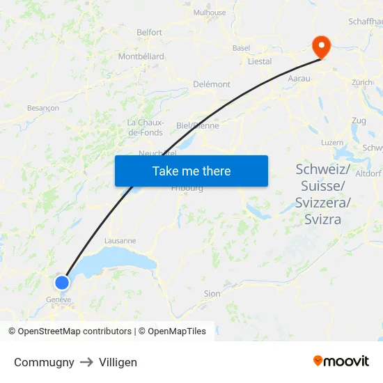 Commugny to Villigen map