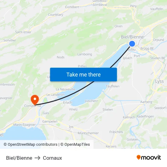 Biel/Bienne to Cornaux map