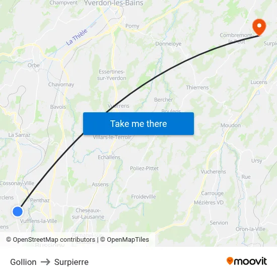 Gollion to Surpierre map