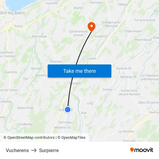 Vucherens to Surpierre map