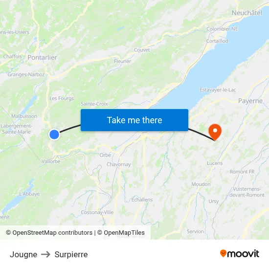 Jougne to Surpierre map