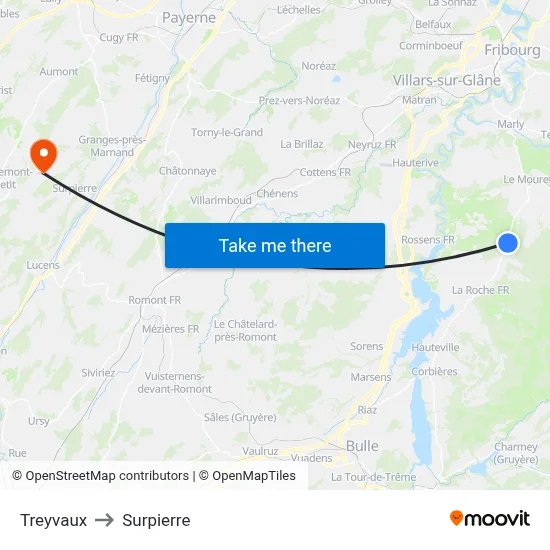 Treyvaux to Surpierre map