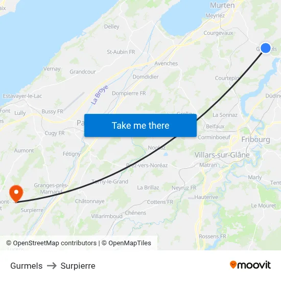 Gurmels to Surpierre map