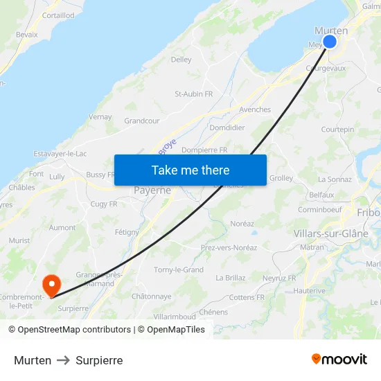 Murten to Surpierre map