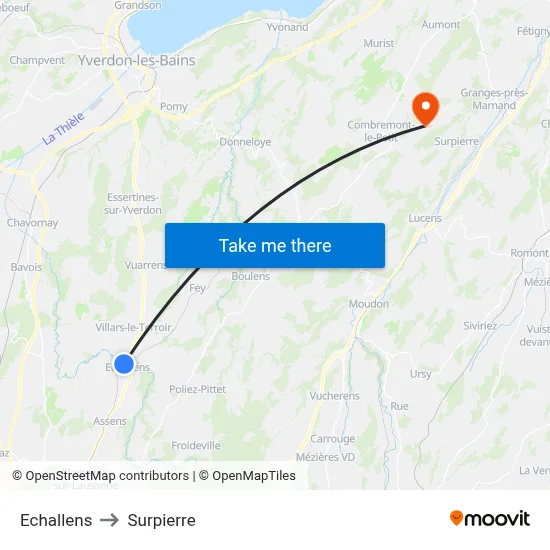 Echallens to Surpierre map