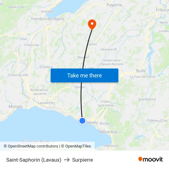 Saint-Saphorin (Lavaux) to Surpierre map