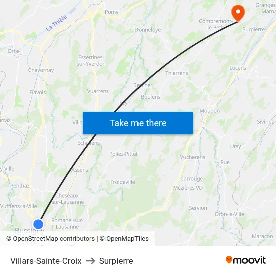 Villars-Sainte-Croix to Surpierre map