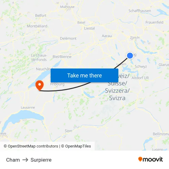 Cham to Surpierre map