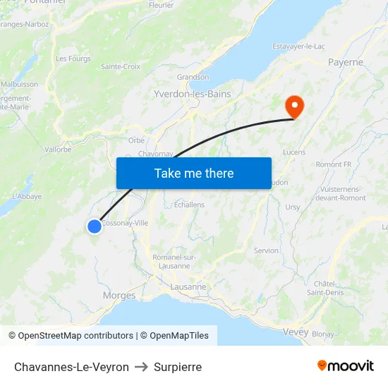 Chavannes-Le-Veyron to Surpierre map