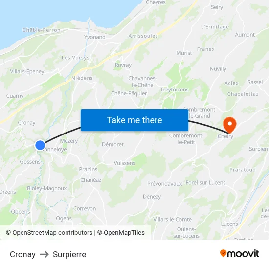Cronay to Surpierre map