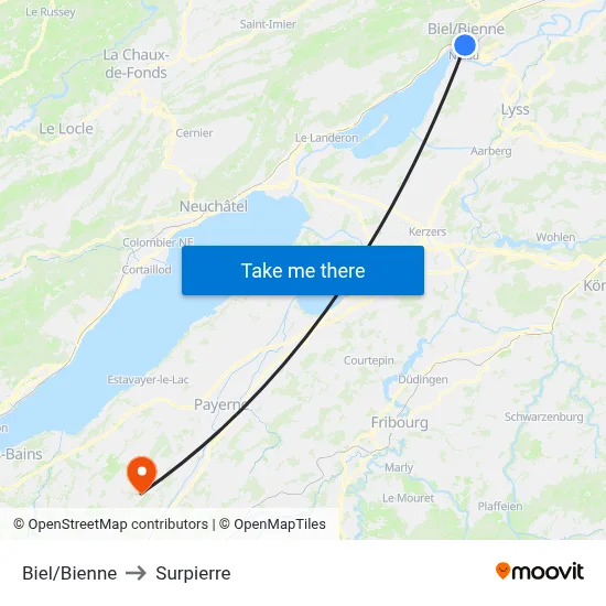 Biel/Bienne to Surpierre map