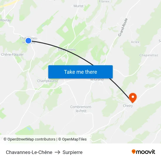 Chavannes-Le-Chêne to Surpierre map