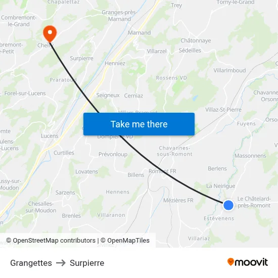 Grangettes to Surpierre map