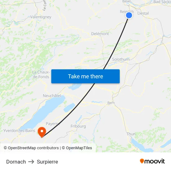 Dornach to Surpierre map