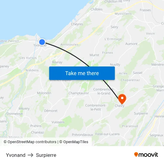 Yvonand to Surpierre map