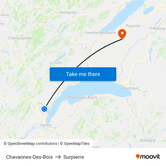 Chavannes-Des-Bois to Surpierre map