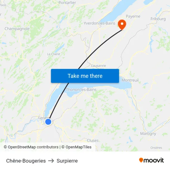 Chêne-Bougeries to Surpierre map