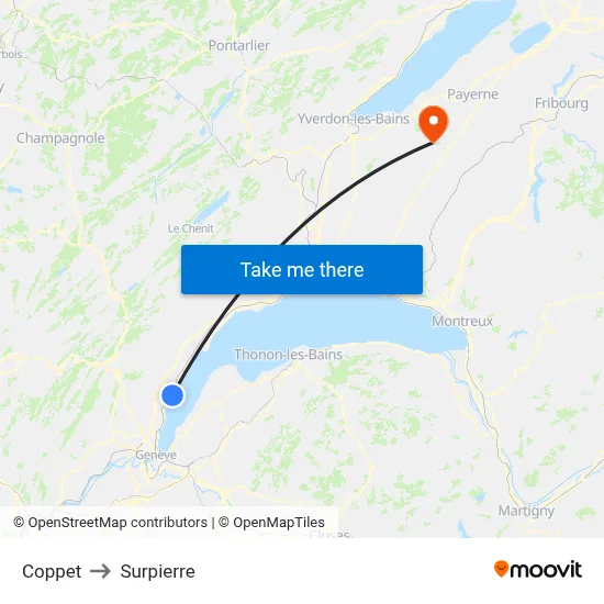Coppet to Surpierre map