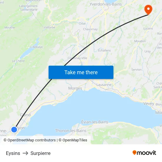 Eysins to Surpierre map