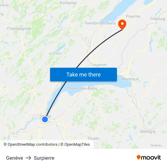 Genève to Surpierre map