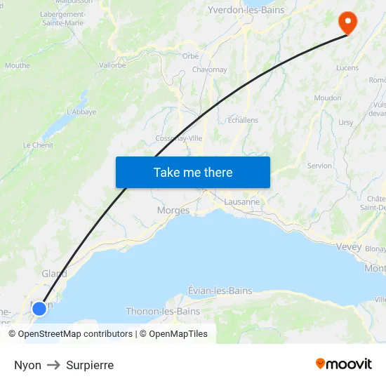 Nyon to Surpierre map