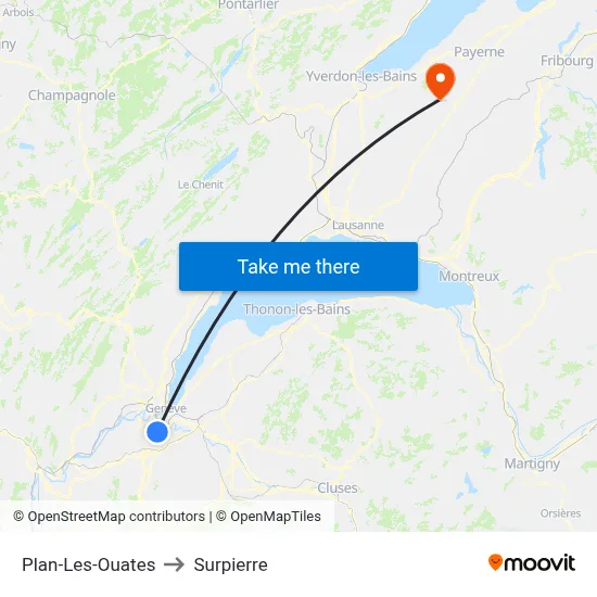 Plan-Les-Ouates to Surpierre map