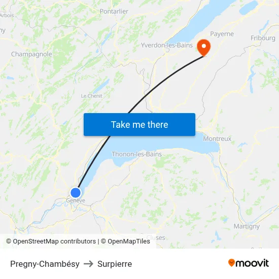Pregny-Chambésy to Surpierre map