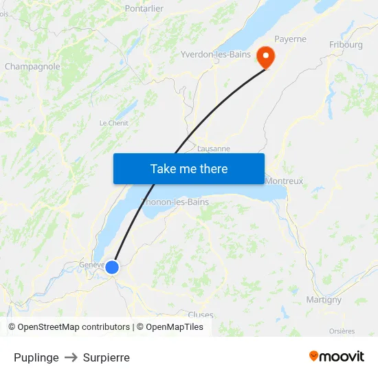 Puplinge to Surpierre map