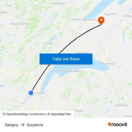 Satigny to Surpierre map