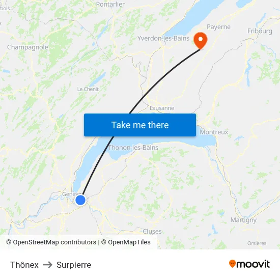 Thônex to Surpierre map