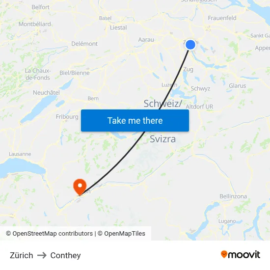 Zürich to Conthey map