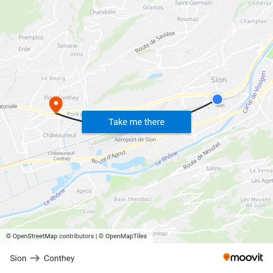 Sion to Conthey map