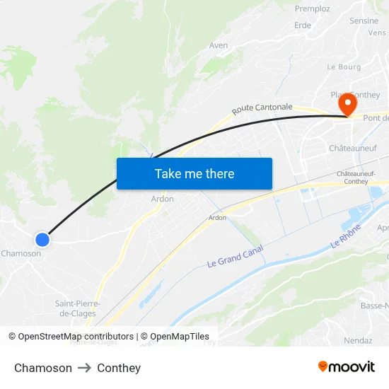 Chamoson to Conthey map