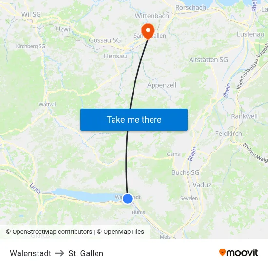Walenstadt to St. Gallen map