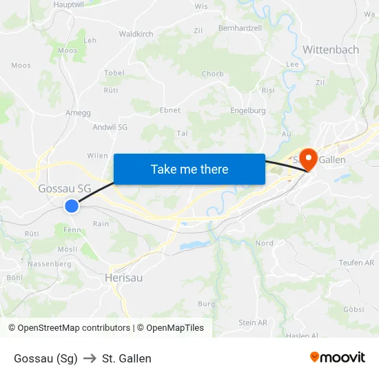 Gossau (Sg) to St. Gallen map