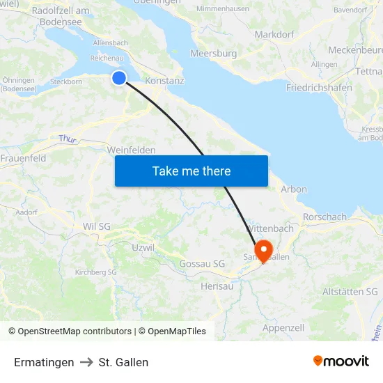 Ermatingen to St. Gallen map