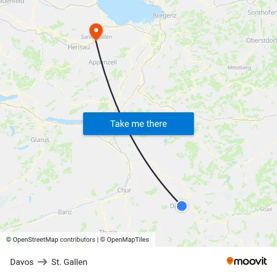 Davos to St. Gallen map