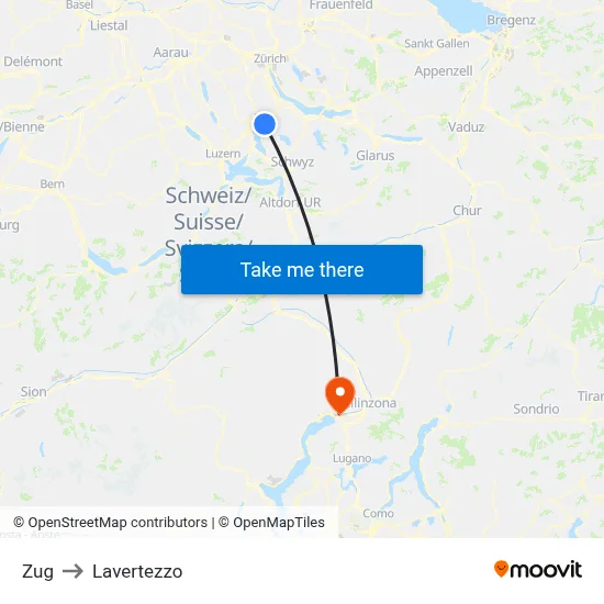 Zug to Lavertezzo map