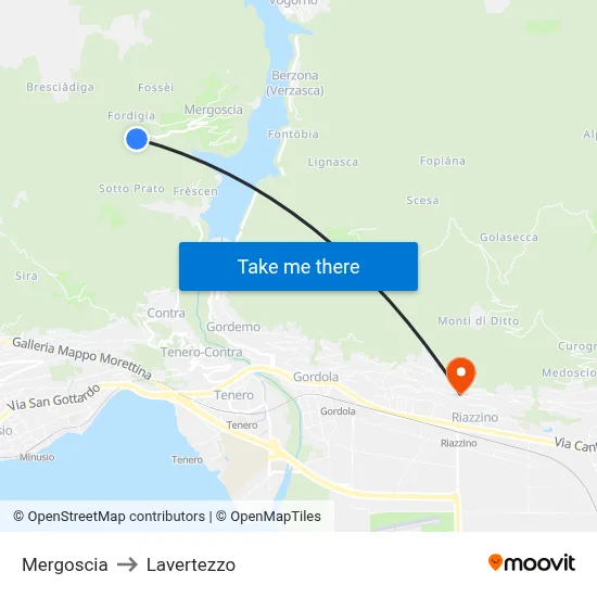 Mergoscia to Lavertezzo map