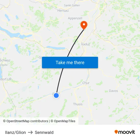 Ilanz/Glion to Sennwald map