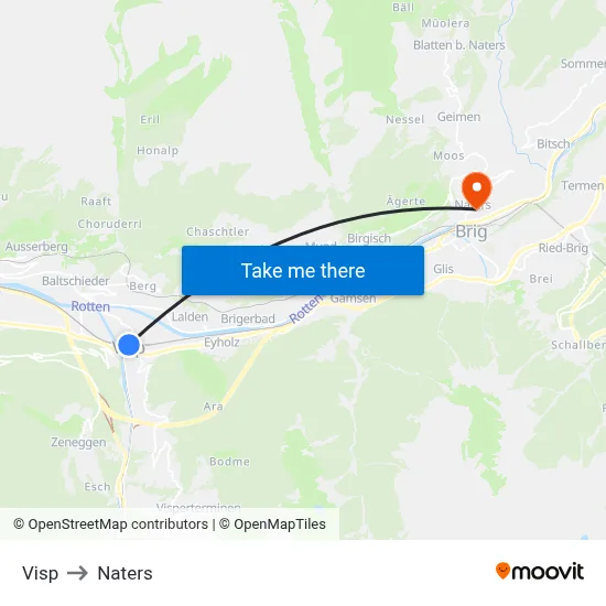 Visp to Naters map