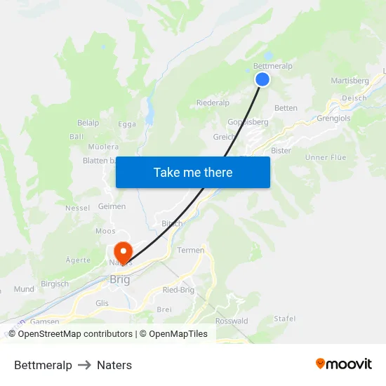 Bettmeralp to Naters map