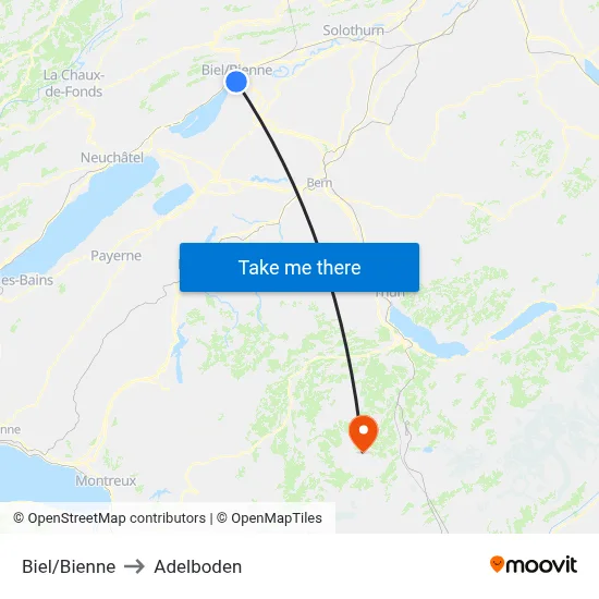 Biel/Bienne to Adelboden map
