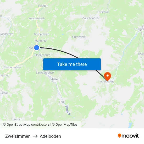 Zweisimmen to Adelboden map