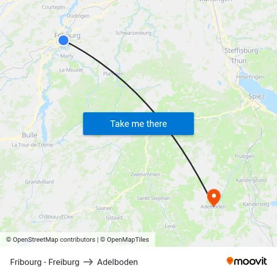 Fribourg - Freiburg to Adelboden map