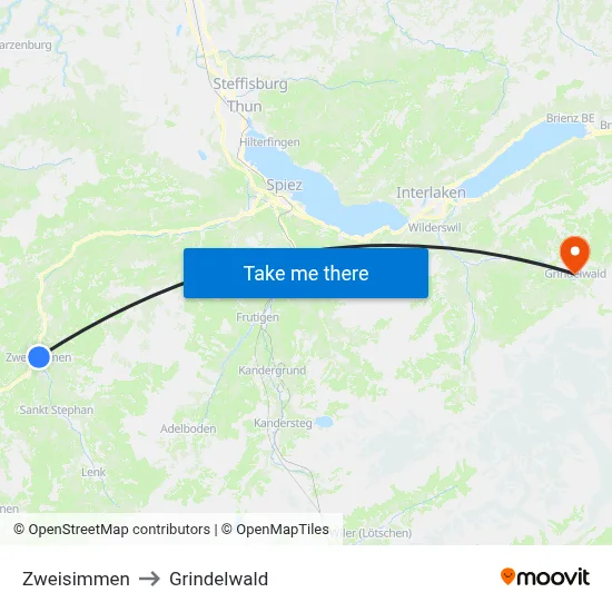 Zweisimmen to Grindelwald map