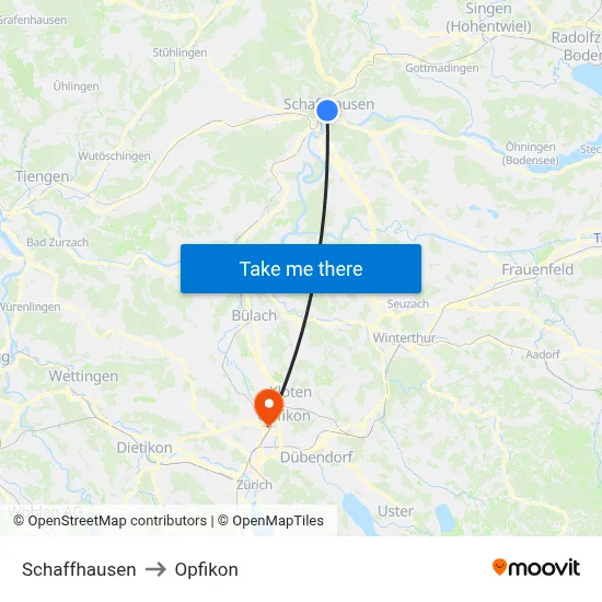 Schaffhausen to Opfikon map